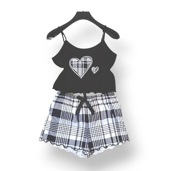 Girls Plaid Heart Tank & Shorts Set – Youth XL Lounge/Sleepwear - NWOT - Picture 2 of 5